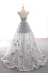 Gray Long Semi Formal Prom Dress with Butterfly, New Arrival Unique Evening Dress